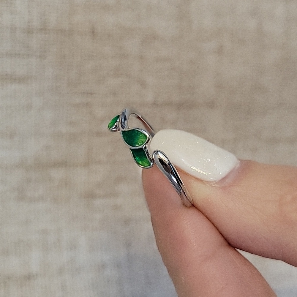 GREEN LEAF TWIG ADJUSTABLE STAINLESS STEEL RING - Picture 4 of 7